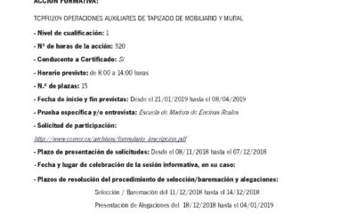 Acción Formativa «Operaciones Auxiliares de Tapizado de Mobiliario y Mural»