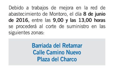 Corte de Suministro de Agua por Trabajos de Mejora en la Red de Abastecimiento