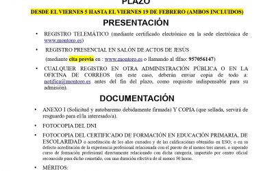 CREACIÓN BOLSA DE PERSONAL DE LIMPIEZA DEL AYUNTAMIENTO DE MONTORO